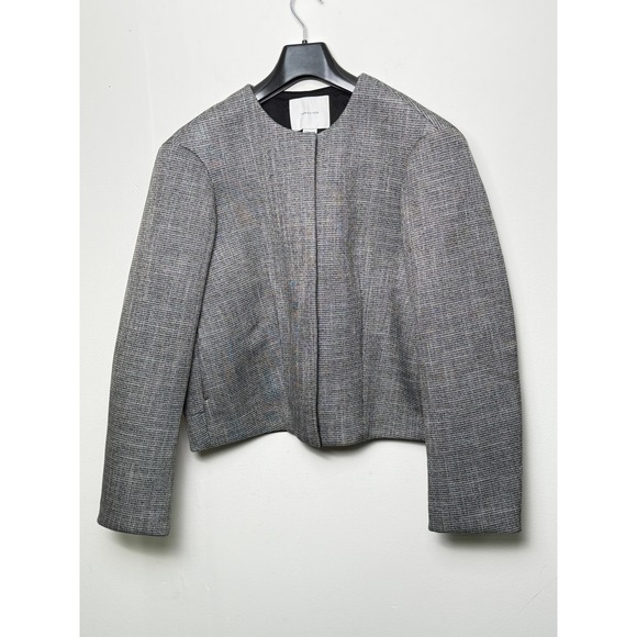 H&M Jackets & Blazers - Boxy Jacket Blazer Women S Black White Grey‎ Snap Front Cropped